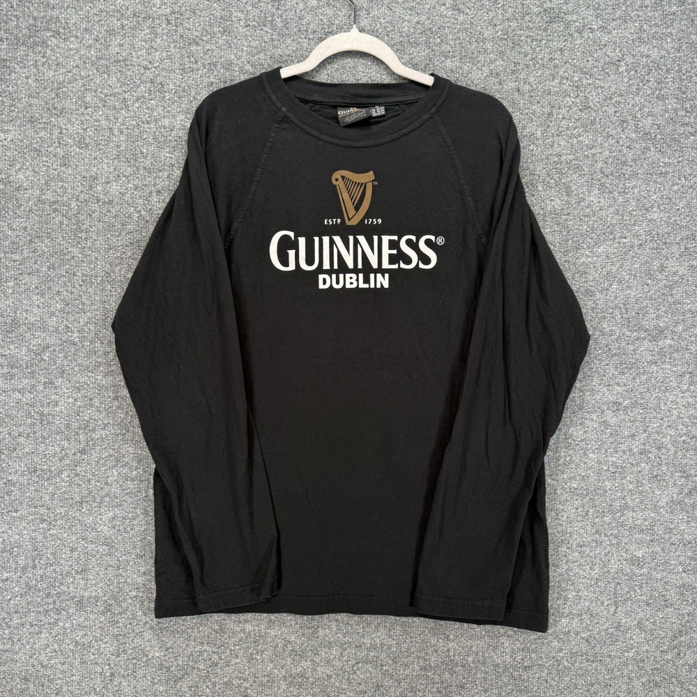 Guinness Tshirt Mens XL Black Graphic Logo Raglan Beer Dublin Shirt Long Sleeve